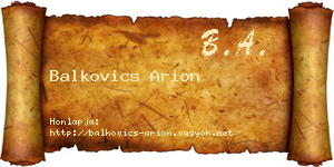 Balkovics Arion névjegykártya